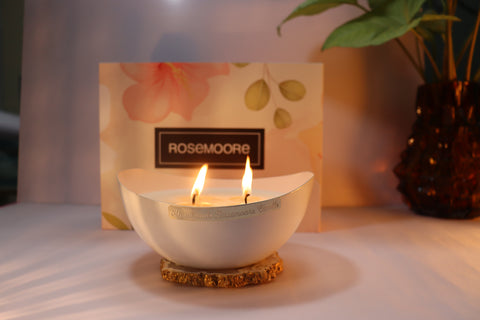 Rosemoore Scented Premium Metal Large Bowl Candle White- Gingerlily Fragrance
