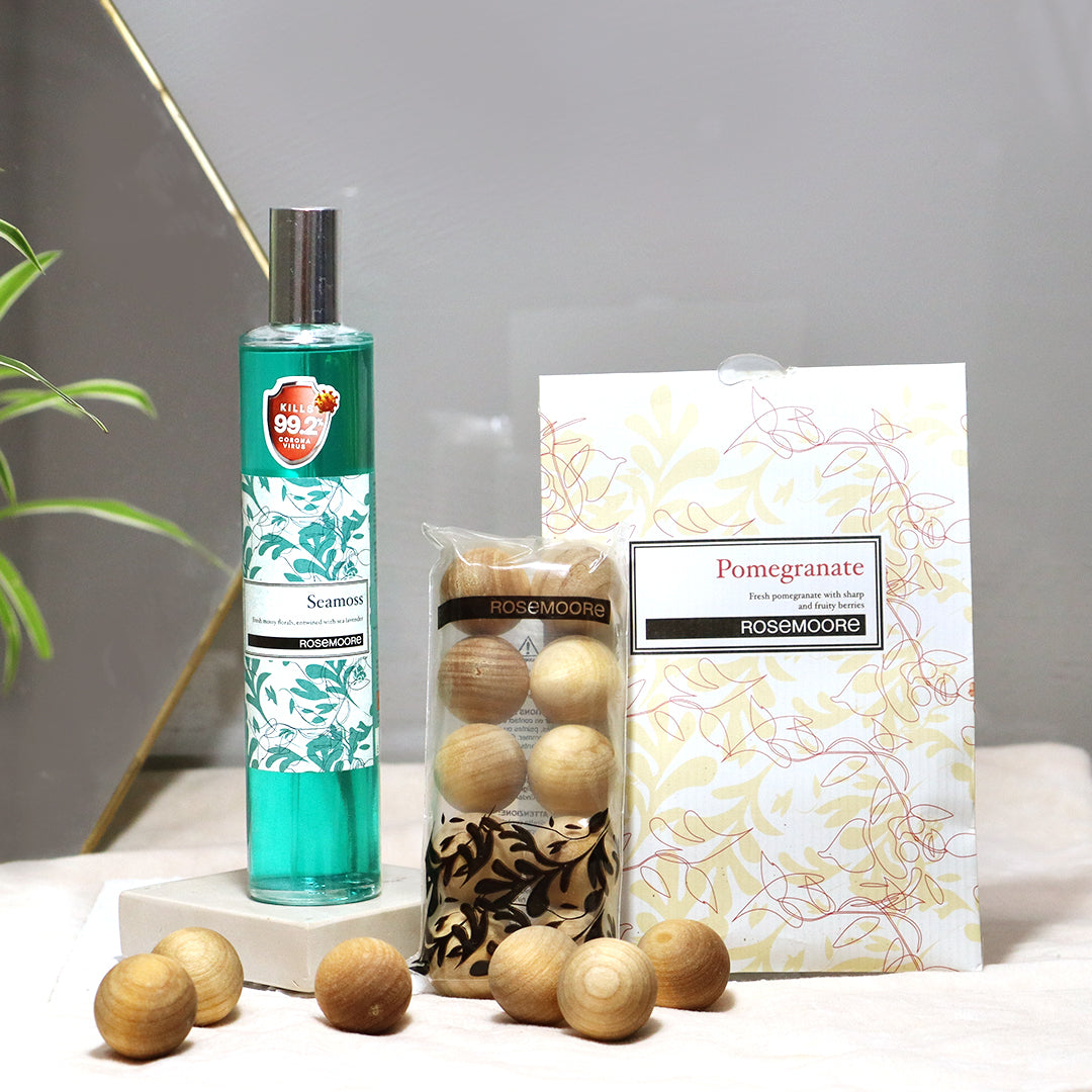 Home scent Seamoss, Wooden Ball Wild Orchid & Scented Sachet Pomegrnate