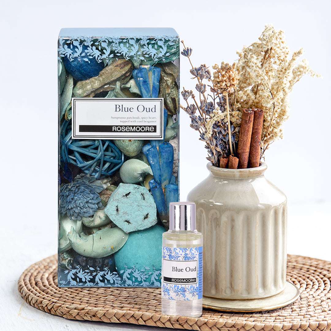 Rosemoore Blue Oud Scented Pot Pourri and Scented Oil Combo