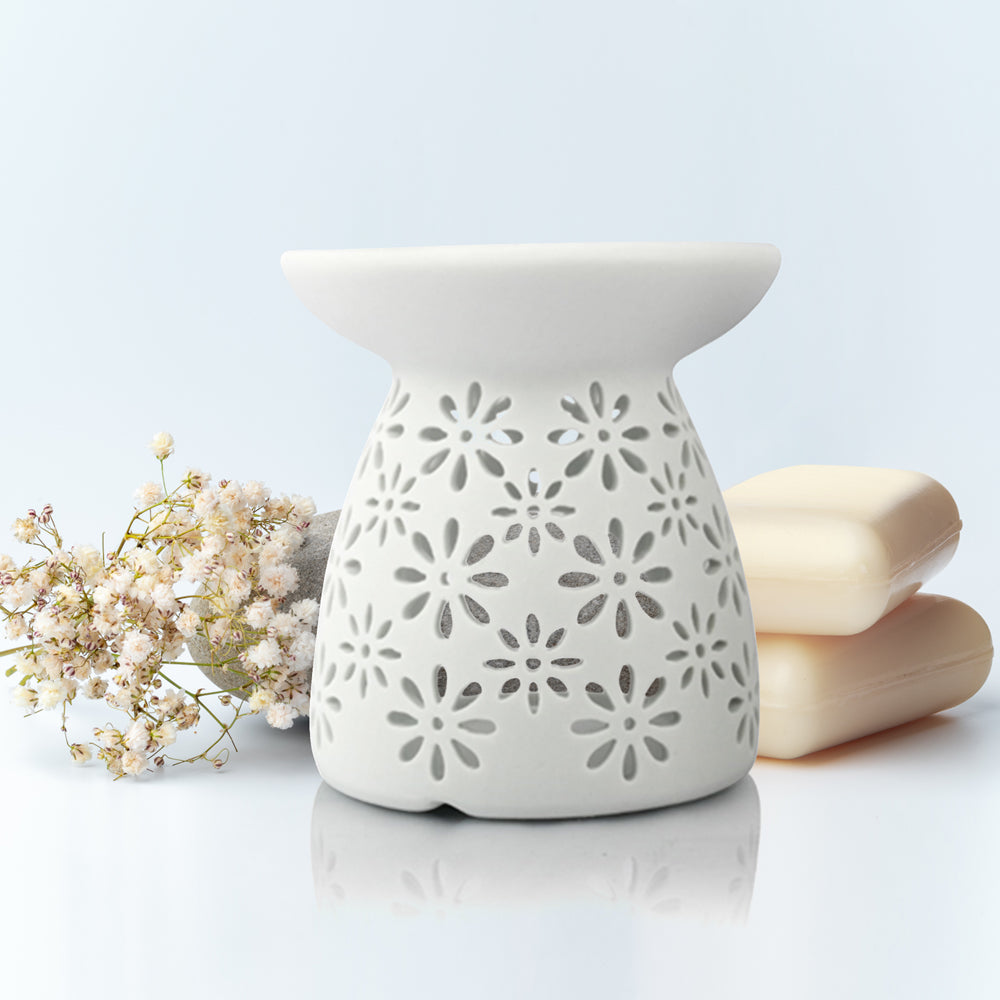 Porcelain Oil Burner - Free Two Pieces  Scented Oil -15 ml Each (Crystal Rose | Cranberry & Fig)